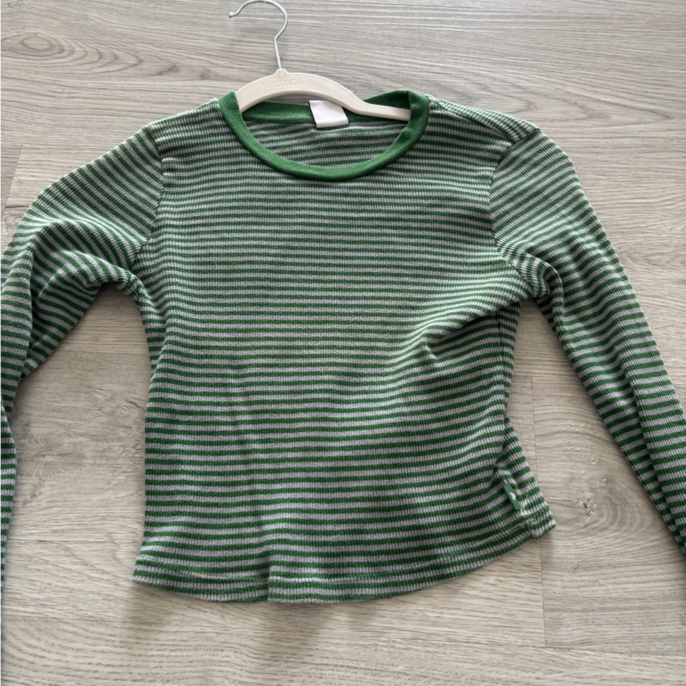 Aritzia Green Striped Long Sleeve Top
